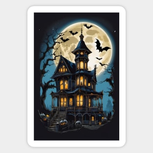Spooky Moonlight Haunted House Halloween Sticker